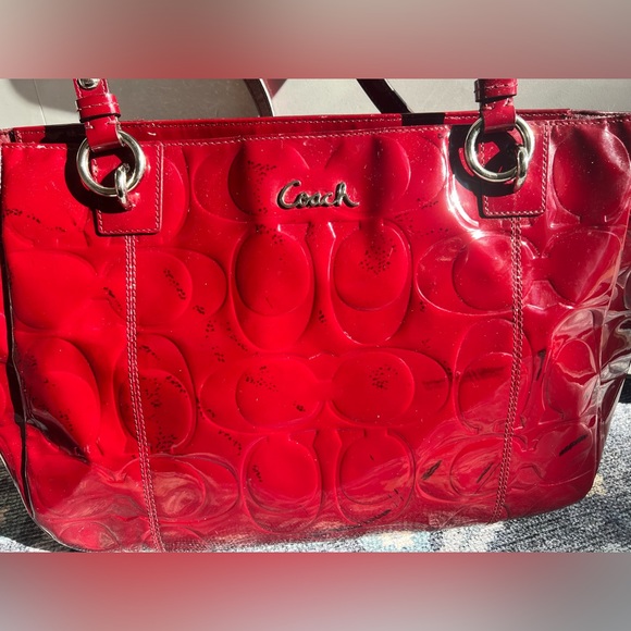 Coach Gallery Embossed Garnet Patent Leather Tote - Picture 13 of 14